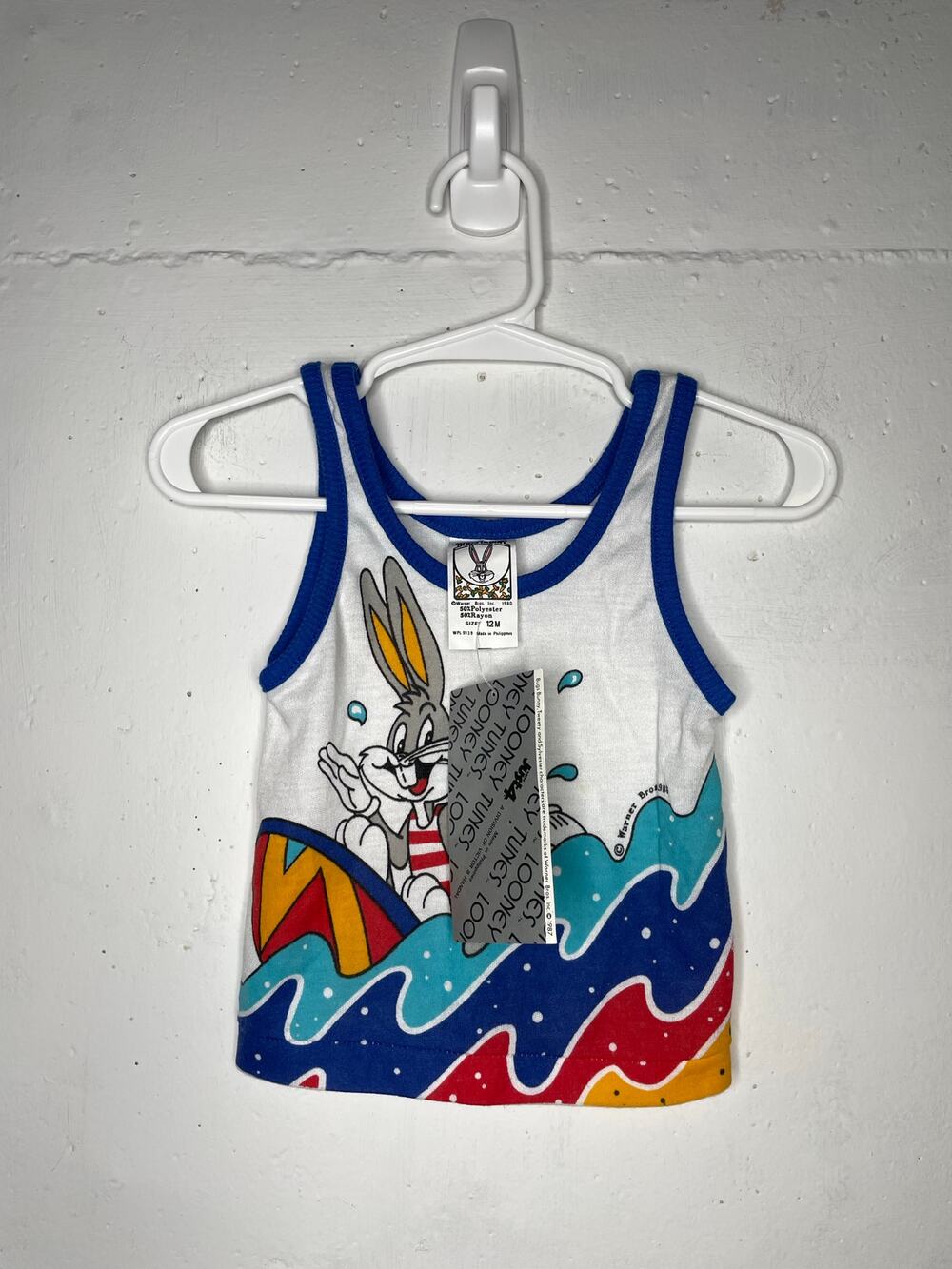 NEW Vintage 1988 Looney Tunes Bugs Bunny Surfing Tank Top Size 12 Mo